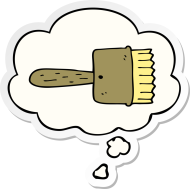 Düşünce baloncuklu karikatür fırçası insan tarafından çizilmiş bir çıkartma.