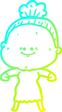 Bir insan tarafından çizilmiş, mutlu, yaşlı bir kadının çizimi.