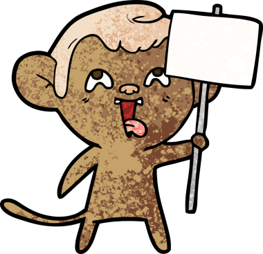 Bir insan tarafından çizilmiş işaretli çılgın çizgi film maymunu