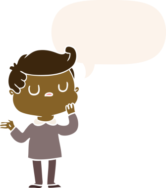 Bir insan tarafından çizilmiş eski usul konuşma baloncuğuyla merak eden çizgi film adamı.