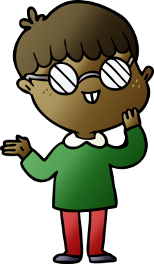 Bir insan tarafından çizilmiş gözlük takan çizgi film çocuğu.