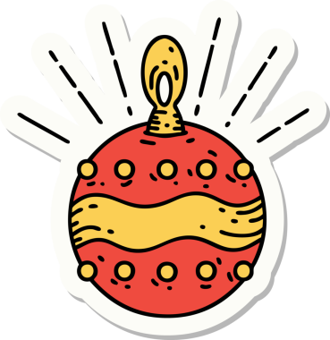 Bir insan tarafından çizilmiş dövme stili Noel süsünün çıkartması.