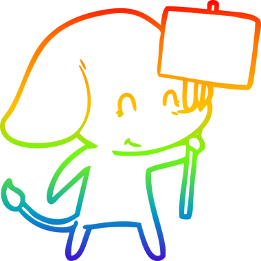 Gökkuşağı gradyan çizgisi üzerinde bir insan tarafından çizilmiş şirin bir fil çizimi