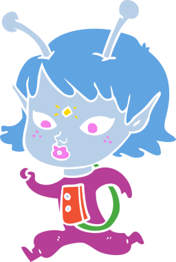 Bir insan tarafından çizilmiş düz renk çizgi film uzaylı kızı.