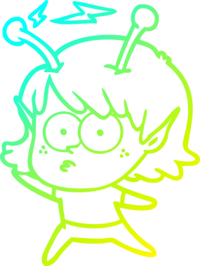 Bir insan tarafından çizilmiş bir uzaylı kız çizgi filmi.