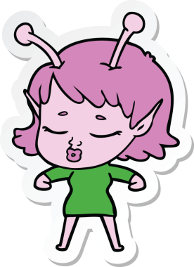 Bir insan tarafından çizilmiş şirin bir uzaylı kız karikatürü.