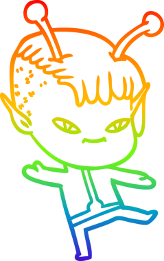 Gökkuşağı gradyan çizgisi bir insan tarafından çizilmiş şirin bir uzaylı kızın çizimi.