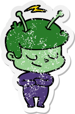 Bir insan tarafından çizilmiş dost canlısı bir uzay adamının sıkıntılı çıkartması.