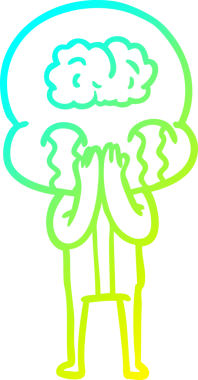 Bir çizgi filmin soğuk gradyan çizimi. Bir insan tarafından çizilmiş ağlayan büyük beyin uzaylısı.