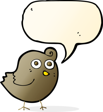 Bir insan tarafından çizilmiş konuşma baloncuklu komik çizgi film kuşu.