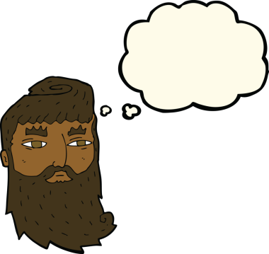 Bir insan tarafından çizilmiş düşünce balonlu sakallı bir adam.