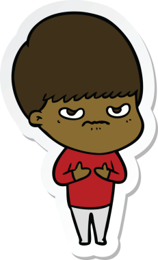 Bir insan tarafından çizilmiş bir çizgi film çocuğunun çıkartması.