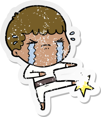 Bir insan tarafından çizilmiş ağlayan bir karikatürcünün sıkıntılı çıkartması.