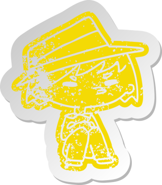 Bir insan tarafından çizilmiş kawaii 'nin eski bir karikatür çıkartması.