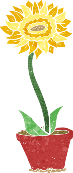 Bir insan tarafından kabın içinde çizilmiş karikatür çiçeği