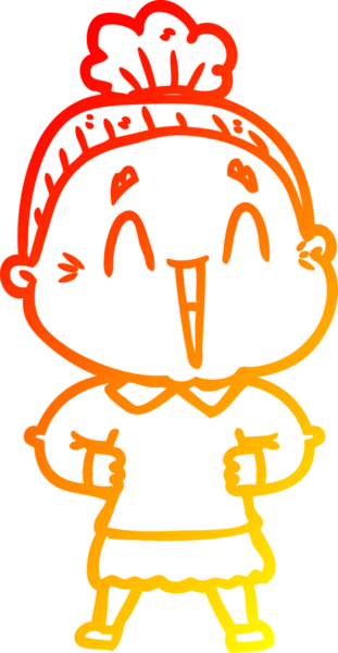 Bir insan tarafından çizilmiş mutlu, yaşlı bir kadının sıcak çizgi çizimi.