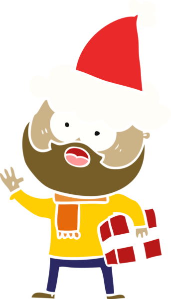 Bir insan tarafından çizilmiş Noel Baba şapkası giyen sakallı bir adamın el resmi.