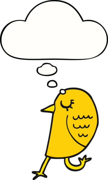 Bir insan tarafından çizilmiş düşünce baloncuklu çizgi film kuşu.