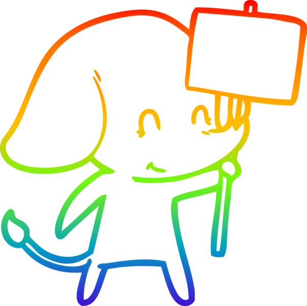 Gökkuşağı gradyan çizgisi üzerinde bir insan tarafından çizilmiş şirin bir fil çizimi