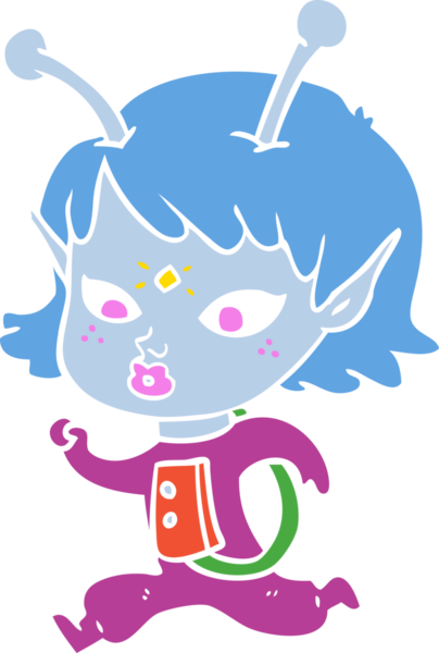 Bir insan tarafından çizilmiş düz renk çizgi film uzaylı kızı.