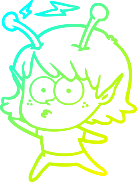 Bir insan tarafından çizilmiş bir uzaylı kız çizgi filmi.