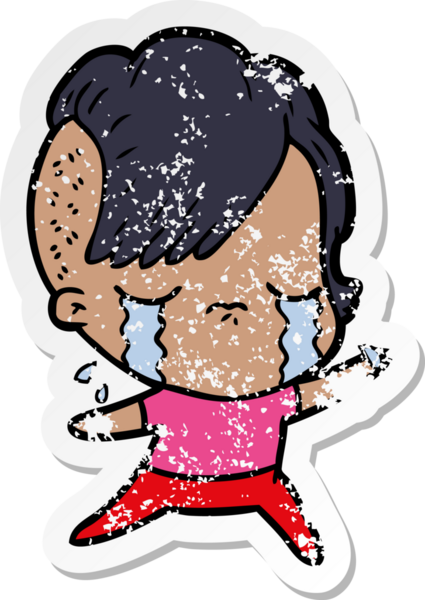 Bir insan tarafından çizilmiş ağlayan bir karikatür çıkartması.