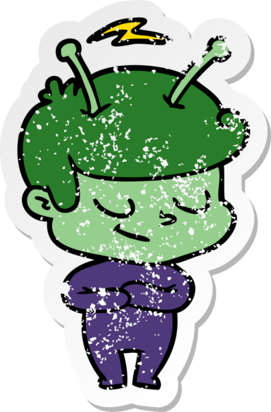 Bir insan tarafından çizilmiş dost canlısı bir uzay adamının sıkıntılı çıkartması.