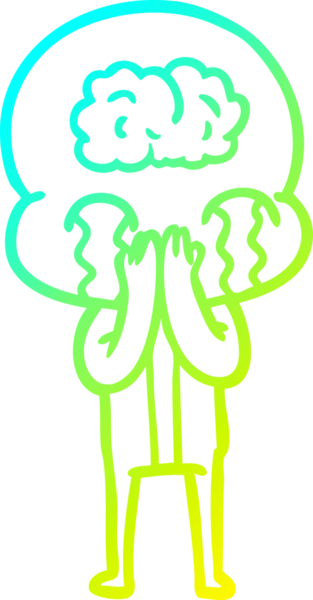 Bir çizgi filmin soğuk gradyan çizimi. Bir insan tarafından çizilmiş ağlayan büyük beyin uzaylısı.