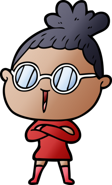 Bir insan tarafından çizilmiş gözlüklü bir karikatür kadın.