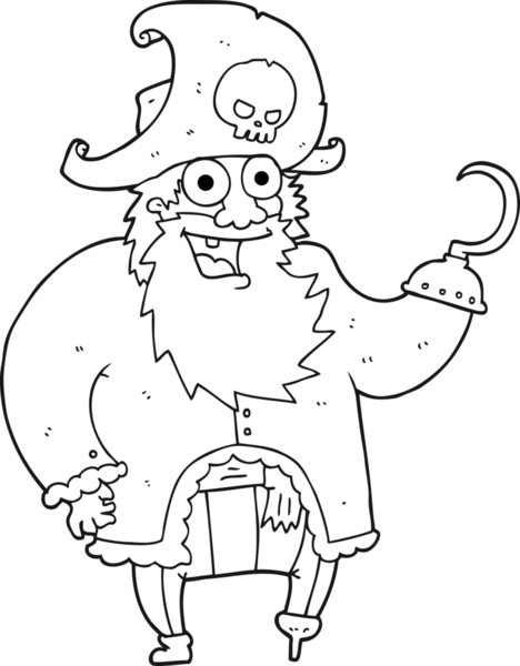 Bir insan tarafından çizilmiş siyah beyaz karikatür korsan kaptanı