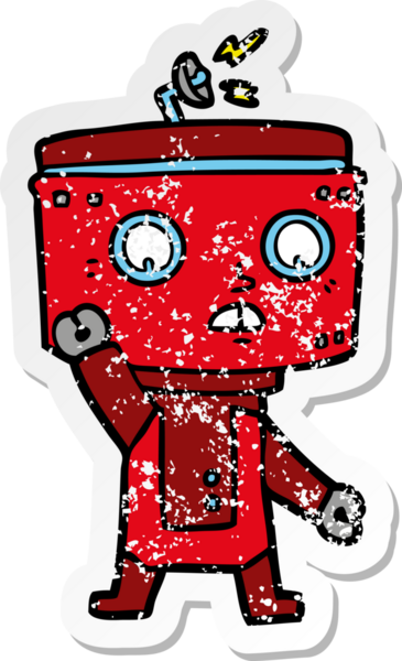 Bir insan tarafından çizilen karikatür robotunun sıkıntılı çıkartması.