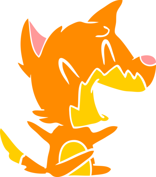 Bir insan tarafından çizilmiş gülen tilki düz renkli çizgi film.