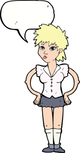 Bir insan tarafından çizilmiş konuşma balonlu elleri olan çizgi film kadını.