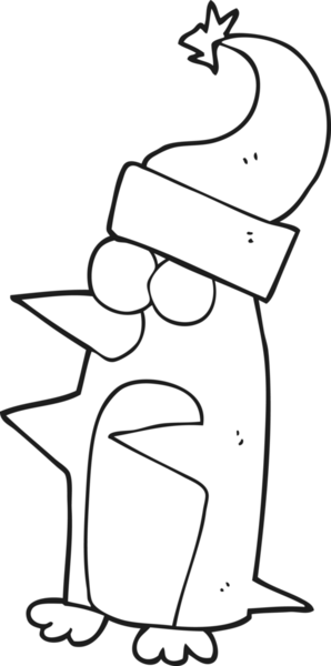 Bir insan tarafından çizilmiş siyah beyaz karikatür penguenleri.