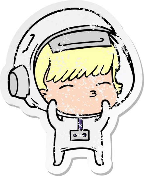 Bir insan tarafından çizilmiş garip bir astronotun sıkıntılı çıkartması.