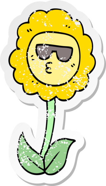 Bir insan tarafından çizilmiş karikatür çiçeğinin sıkıntılı çıkartması