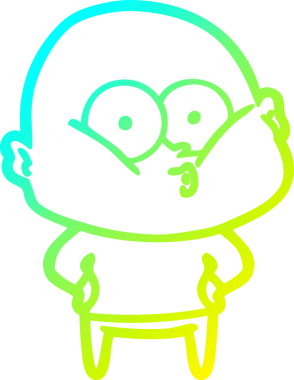 Bir insan tarafından çizilmiş, kel bir adamın soğuk çizgi çizimi.