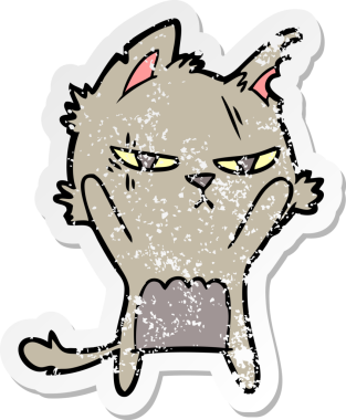 Bir insan tarafından çizilmiş sert bir çizgi film kedisinin sıkıntılı çıkartması.