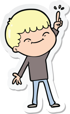 Bir insan tarafından çizilmiş mutlu bir çocuğun çıkartması.