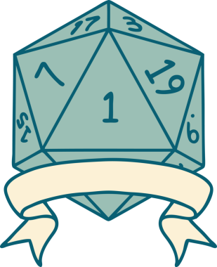 Retro Dövme Biçimi Doğal Bir d20 zar bir insan tarafından çizildi