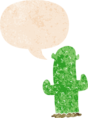 çizgi film kaktüsleri ve grunge içinde konuşma kabarcığı bir insan tarafından çizilmiş rahatsız edilmiş retro dokuma tarzı.