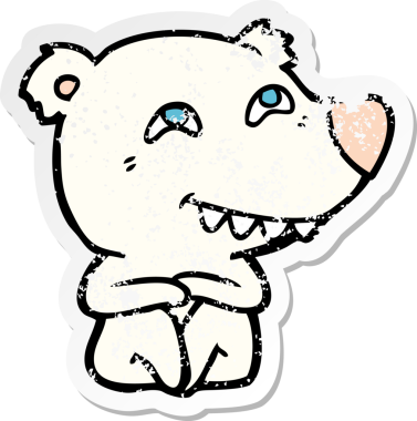 Bir insan tarafından çizilmiş dişleri gösteren karikatür kutup ayısının sıkıntılı çıkartması.