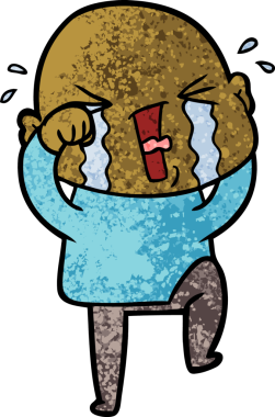 Bir insan tarafından çizilmiş ağlayan kel bir adam.