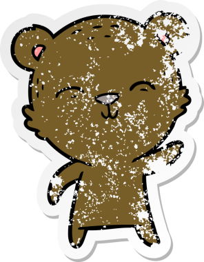 Bir insan tarafından çizilmiş mutlu çizgi film ayısının sıkıntılı çıkartması.