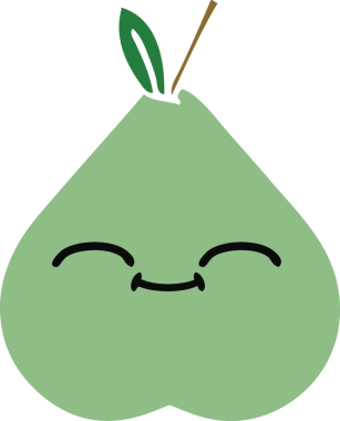 Bir insan tarafından çizilmiş yeşil bir armutun düz renkli retro karikatürü