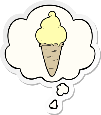 Düşünce baloncuklu karikatür dondurması insan tarafından çizilmiş bir çıkartma.