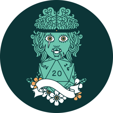 Yarı ork barbar karakter simgesi. Bir insan tarafından çizilmiş doğal yirmi zar.