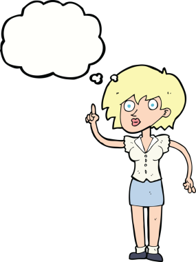 Bir insan tarafından çizilen düşünce baloncuğu ile ilgili sorusu olan karikatür kadın.