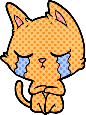 Bir insan tarafından çizilmiş ağlayan çizgi film kedisi.