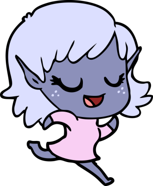 Bir insan tarafından çizilen mutlu elf kızı.